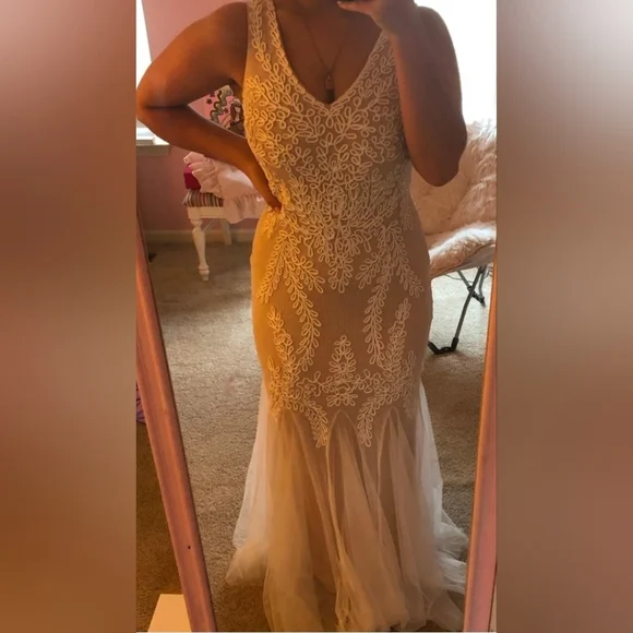 Betsy & Adam's New glamorous gown Ivory And Nude Sz S/M - Picture 3 of 13